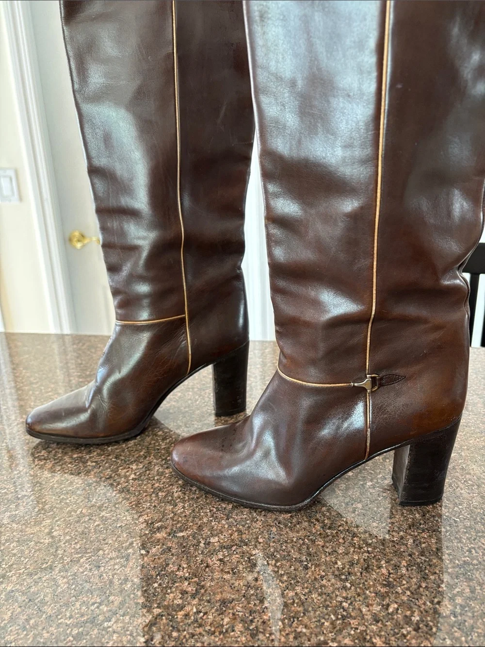 Gucci Ladies dark brown 70’s Horsebit Stacked Heel Boots-7-VINTAGE - Picture 6 of 15